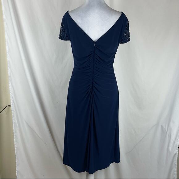 Eliza J Navy Beaded Ruched Feminine RoyalCore Party Event Dress NWOT Size 14 - Picture 6 of 15